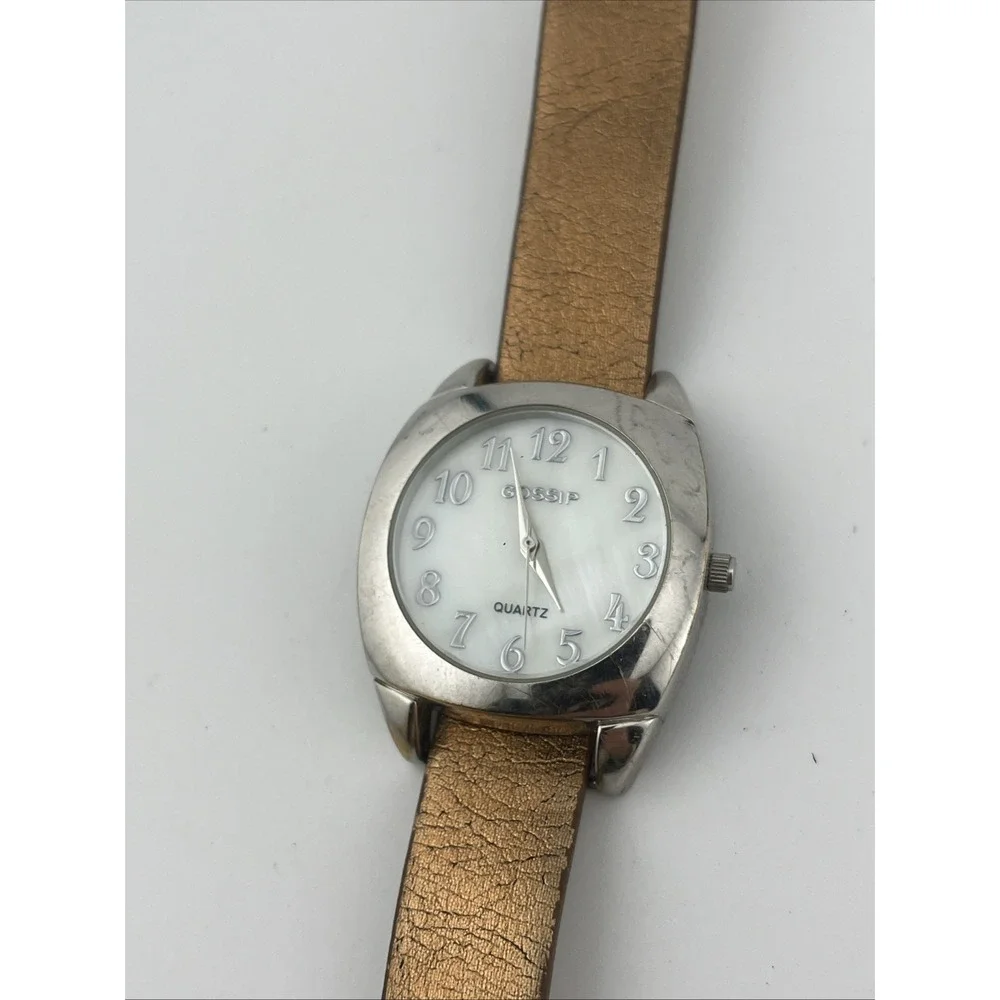 Gossip Watch Women‎ 32mm Case MOP Dial Copper Faux Leather Band- New Battery